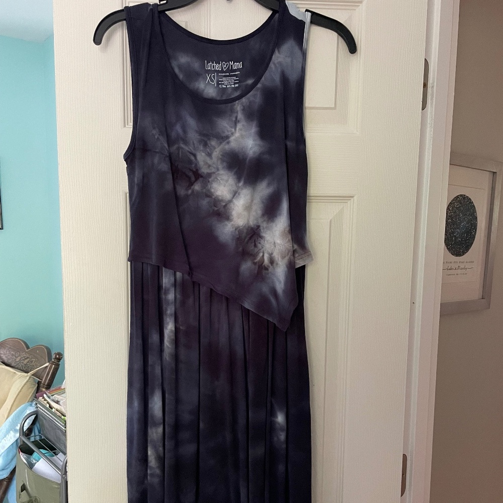 Latched Mama navy tie dye dress